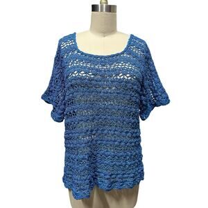 Vintage Crochet Knit Sweater Top Blue Festival Whimsigoth Fairy Handmade Large